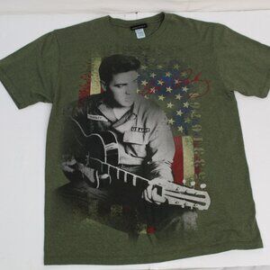 Elvis Presley Guitar Flag Army Tshirt Green Size Large